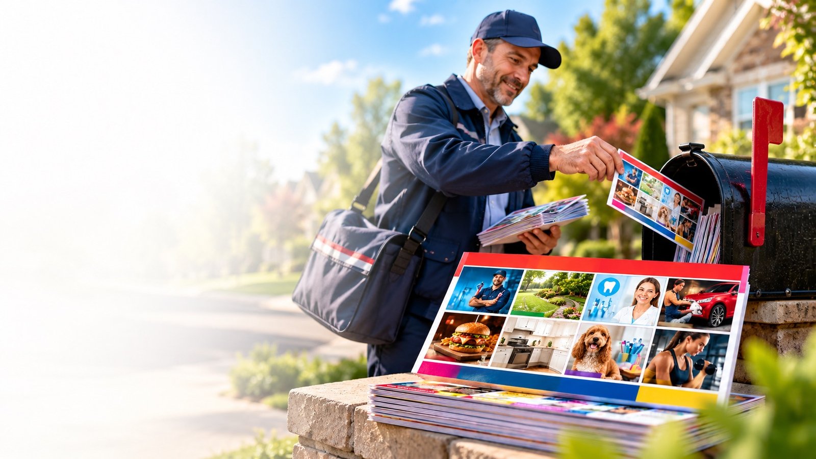 Illustrative Community Card postcard with advertisements for local businesses